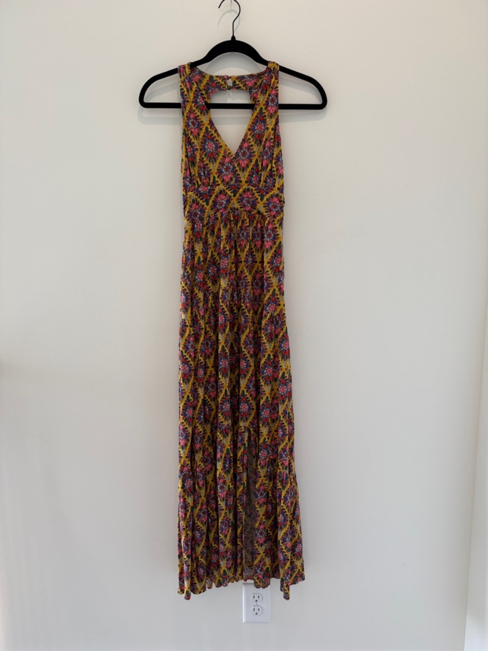 Maeve Sleeveless Floral Geometric Maxi Dress in Yellow and Pink